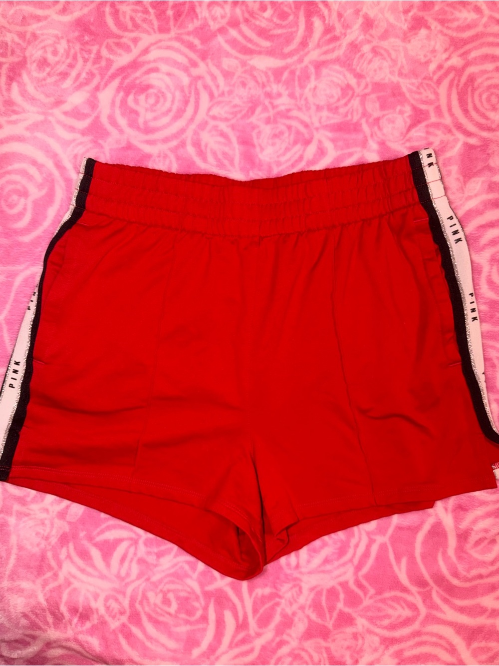 PINK Victoria's Secret Red Athletic Shorts with Black & White Side Trim